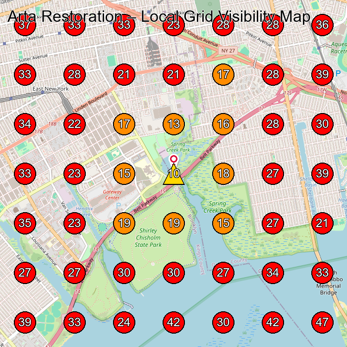 Arta Restoration GeoGrid visibility map for Construction Company in Howard Beach